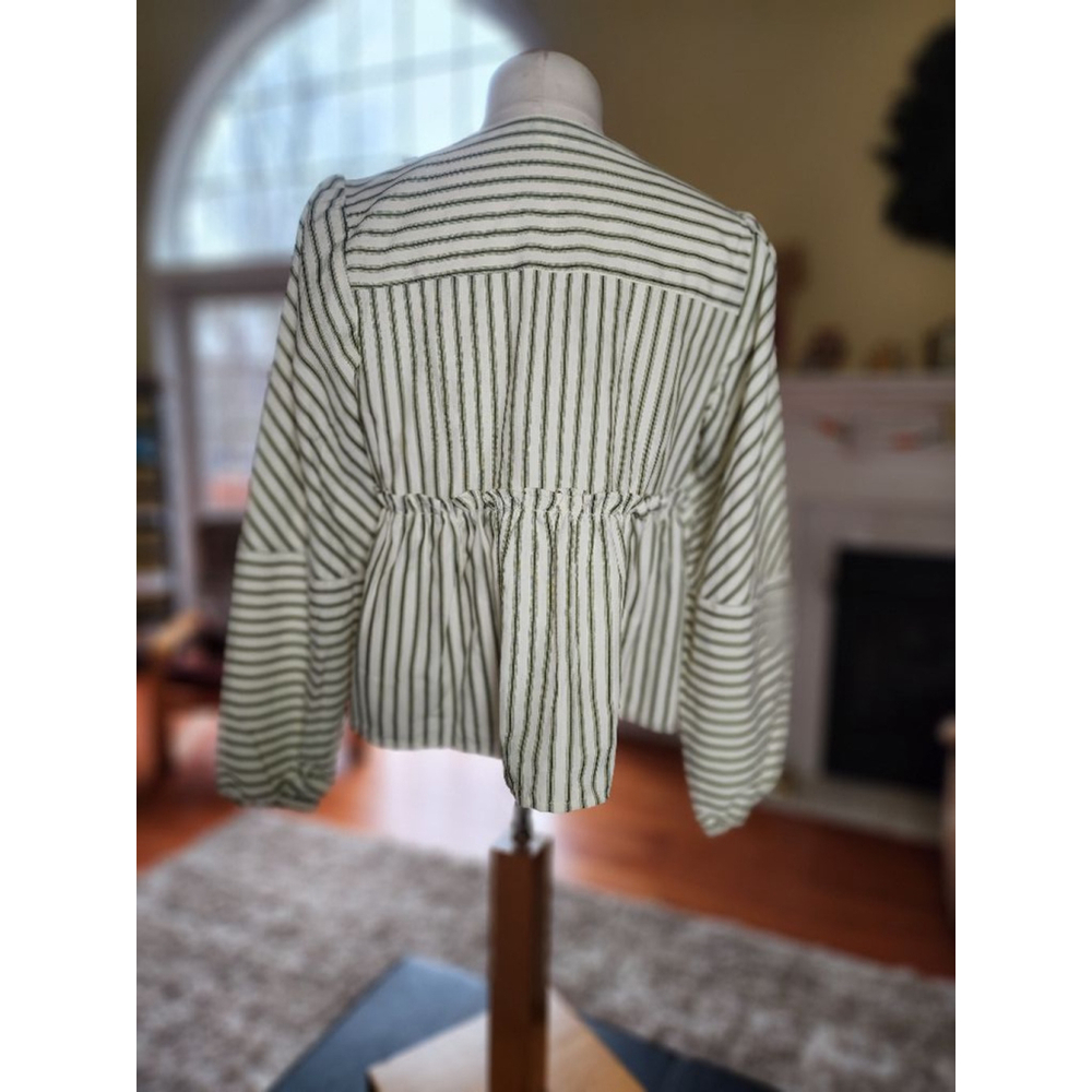 Women's Unbranded Striped Blouse Size XS White and Green - Picture 3 of 4